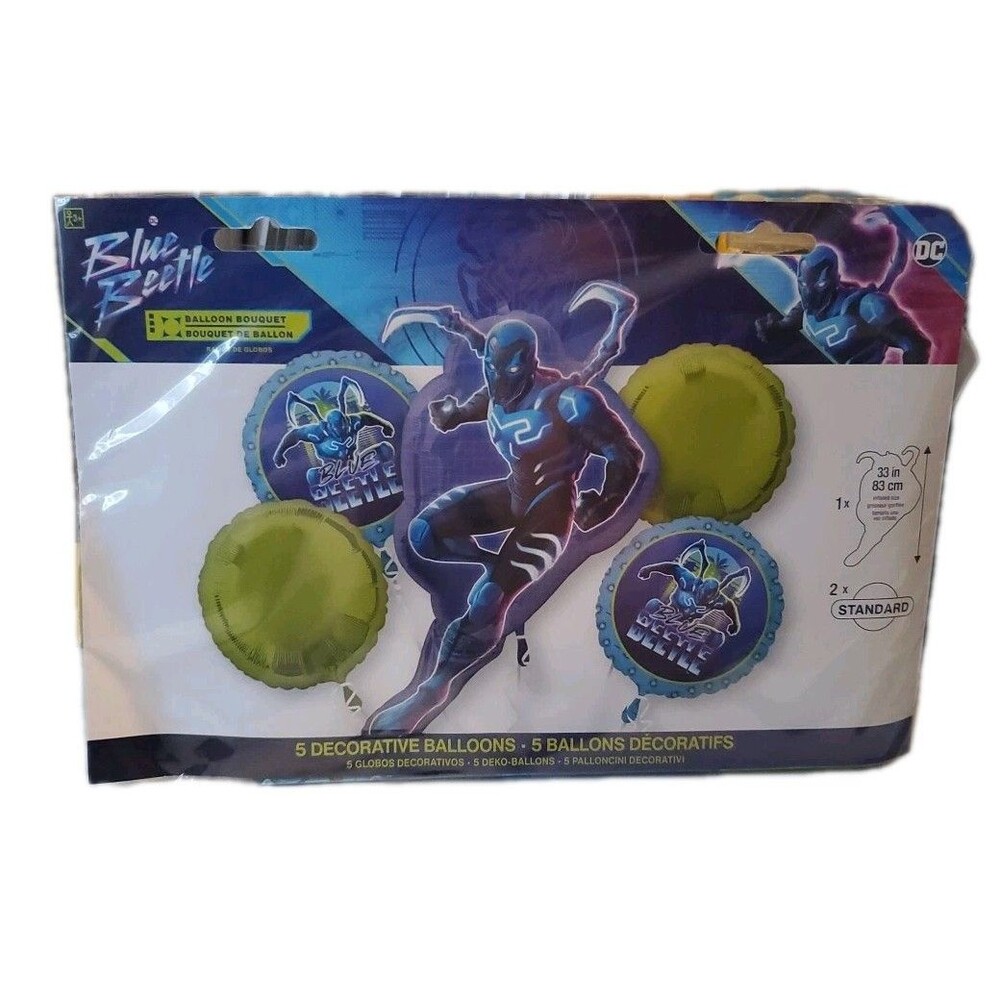 BLUE BEETLE Balloon Bouquet 5  Balloons DC Comic-includes 1 Extra Large!